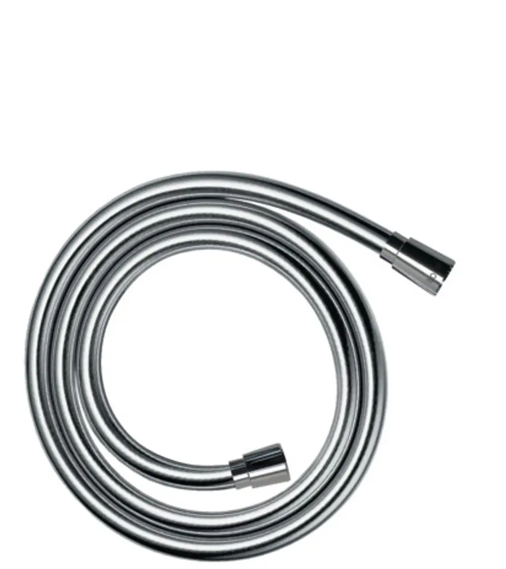 Hansgrohe Brauseschlauch in chromfarbener Ausführung, flexibel gewunden, mit beidseitigen Anschlüssen. Ideal für Duschsysteme und Brauseanwendungen.